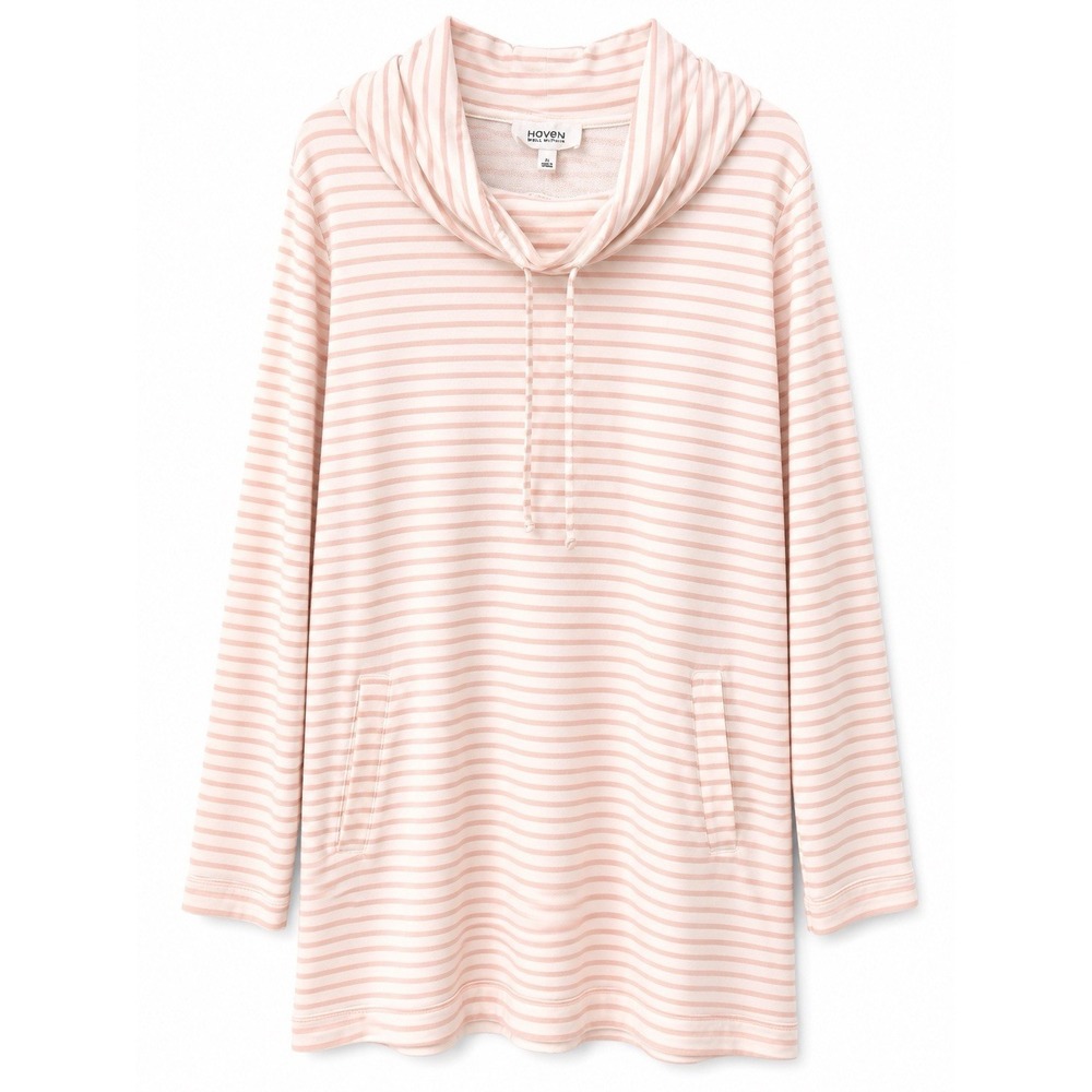 Haven Well Within Tunic XL Pink Cream Striped Cowl Neck Lounge Coastal Soft Girl